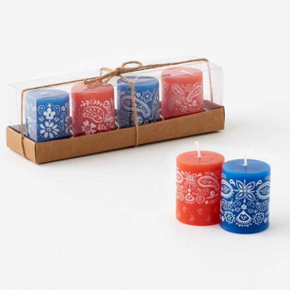 Red and Blue Bandana Candles Set of 4